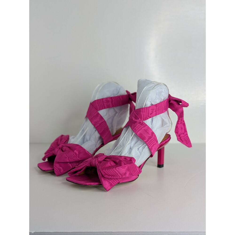 Ganni Bow Ankle Tie Heels 38 Hot Pink Open Toe Strappy Kitten Heel Party 7.5-8 - Picture 16 of 16